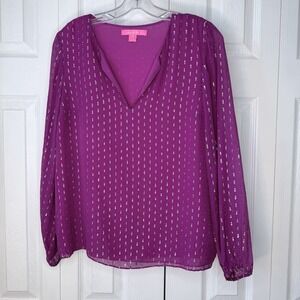 Lilly Pulitzer Women's S Small Aaron Silk Blouse Top Bordeaux Berry Rainbow